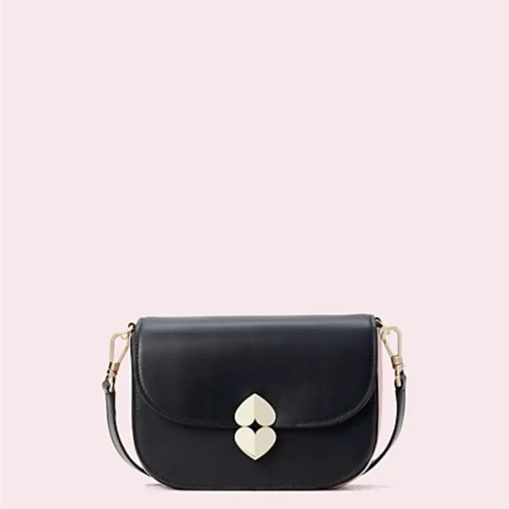 NWT Kate Spade Lula Small Saddle Crossbody Bag Black Convertible Clutch Hearts❤️